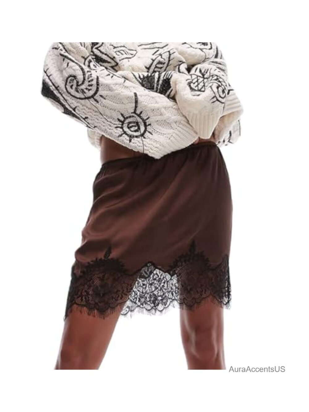 Lace Trim Half Slip Skirt Low Rise A-Line Satin Underskirt Flowy Y2K Mini